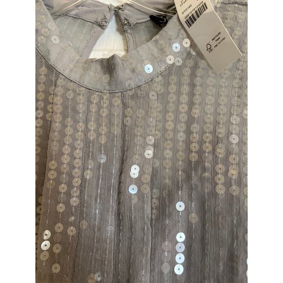 NWT J.CREW Sequin Mock Neck Top Silver Sequin Size Small Shimmering Party Top - Picture 3 of 8